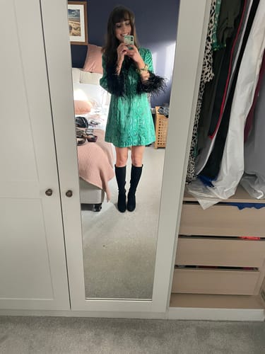Customer photo review of RENT Kitri Carlotta Malachite Print Mini Dress (RRP £165)