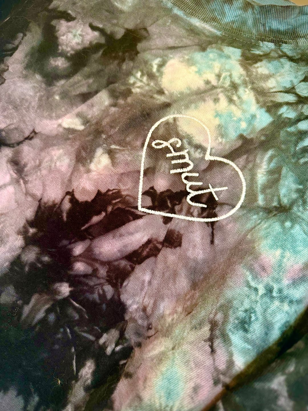 Customer photo review of smut heart embroidered oversized tie-dye t-shirt