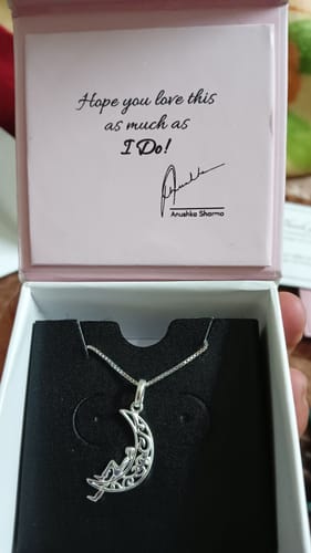 Customer photo review of Oxidised Silver Unwind Moon Pendant with Box Chain