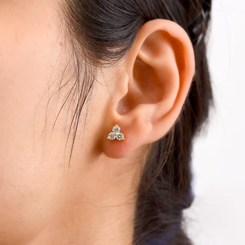 Customer photo review of Trinity Moissanite Sleep Stud Earrings