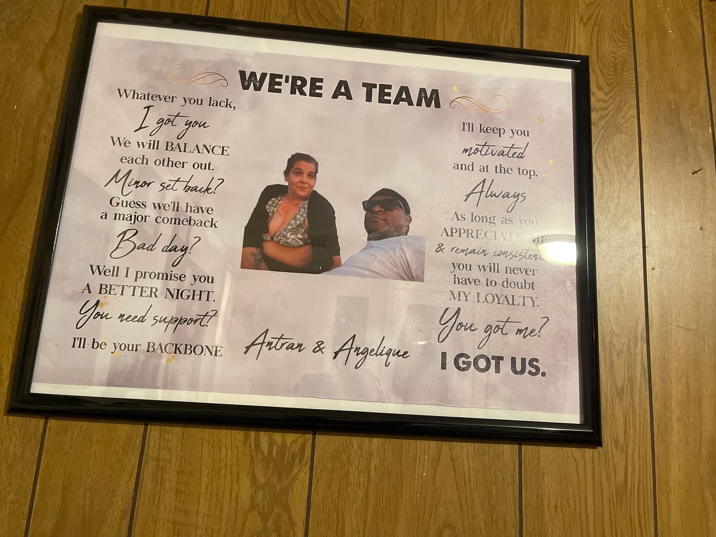 Customer photo review of We're A Team I Got Us Black African Couple - Personalized Wrapped Poster