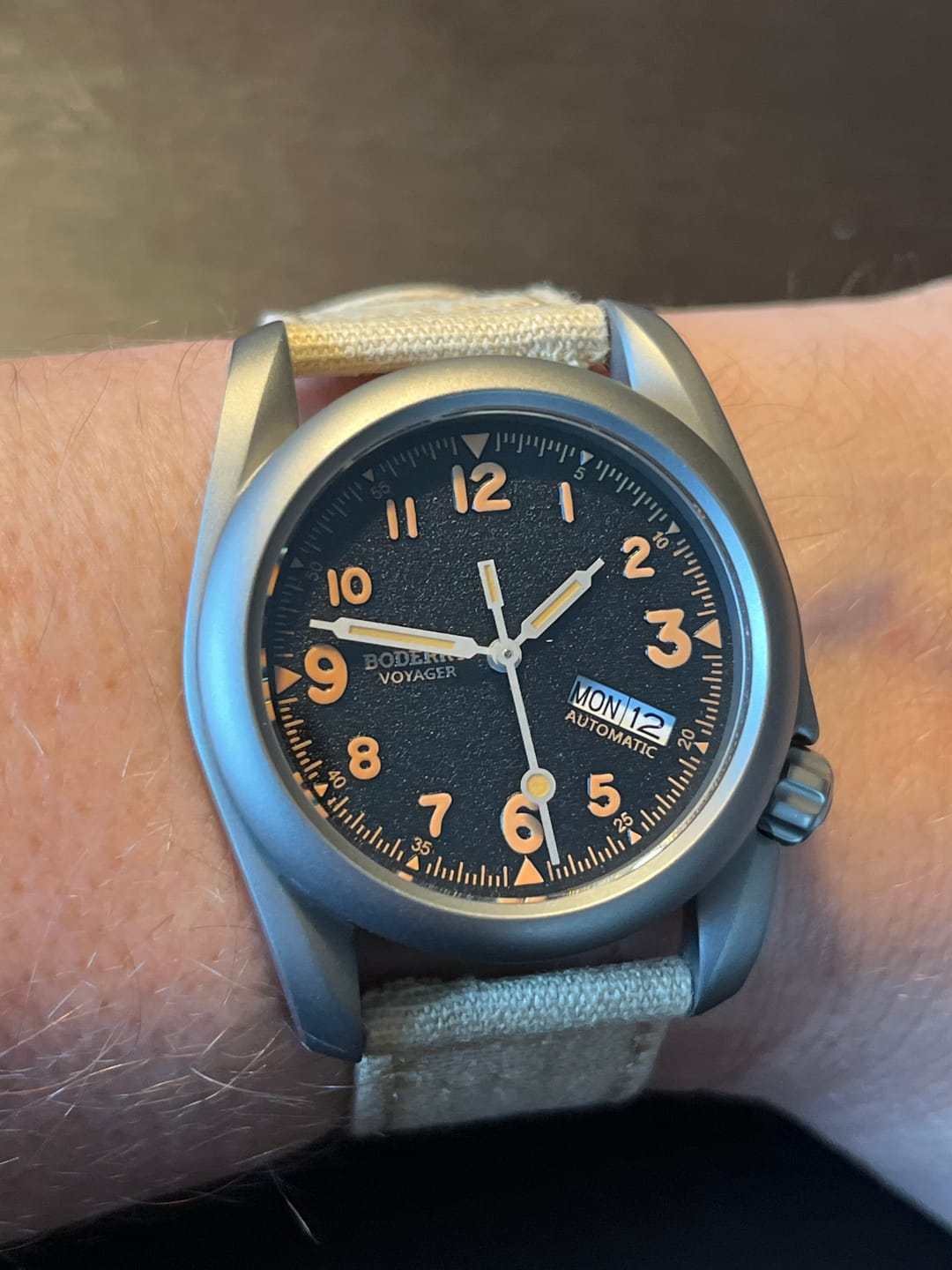 Customer photo review of VOYAGER - 100M Waterproof Titanium Automatic Field Watch | Volcanic Gray-Day,Date