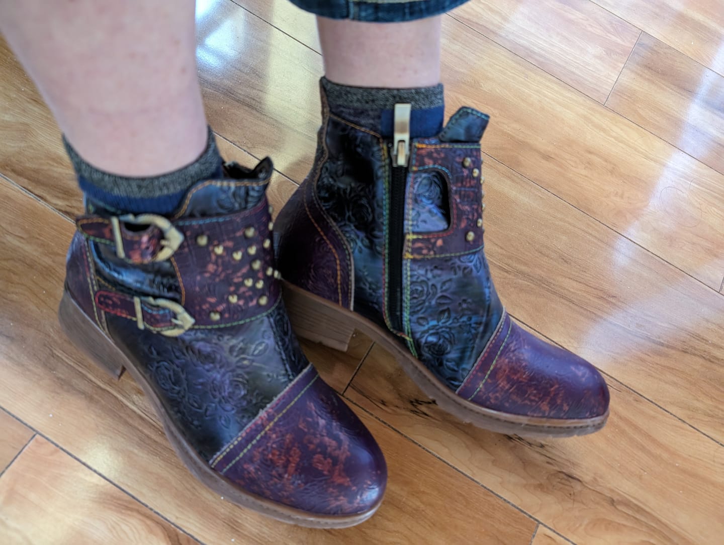 Customer photo review of Vintage Handmade Embossed Rose Flat Boots