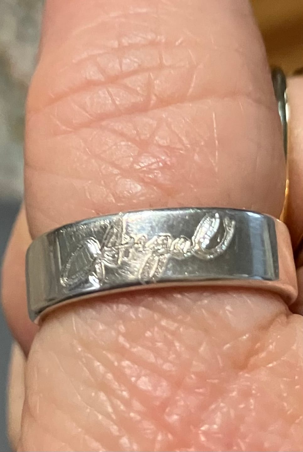 Customer photo review of Actual Custom Handwriting Engraved Ring Band - [4mm]