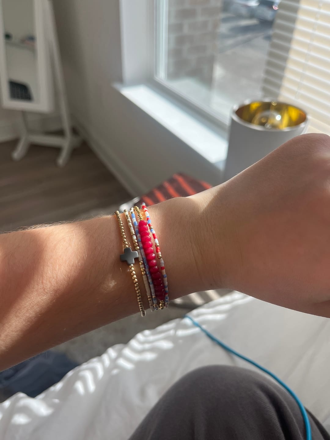 Customer photo review of Bracelet Stacking Set: Green Amethyst and Red Jade