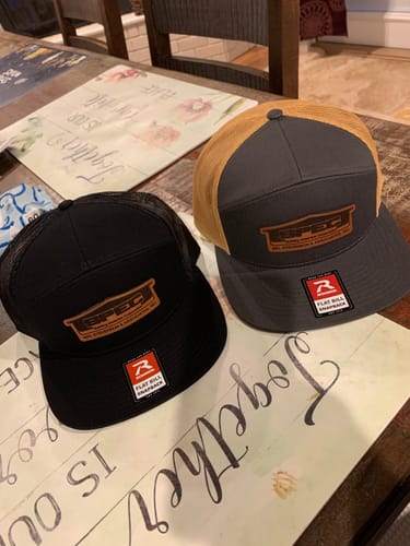 Customer photo review of Flat Bill Seven-Panel Leather Patch Hat - Richardson 168