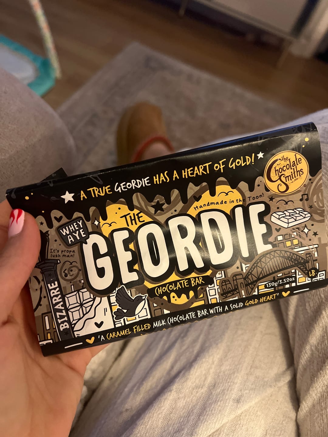 Customer photo review of The Geordie Bar (Milk & White Chocolate with Caramel) 130g