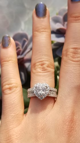 Customer photo review of Halo Heart Heart CZ Ring in Sterling Silver