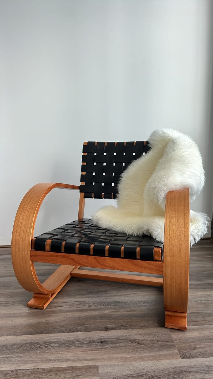 Customer photo review of French Modernist Armchair | Full-Grain Leather Woven