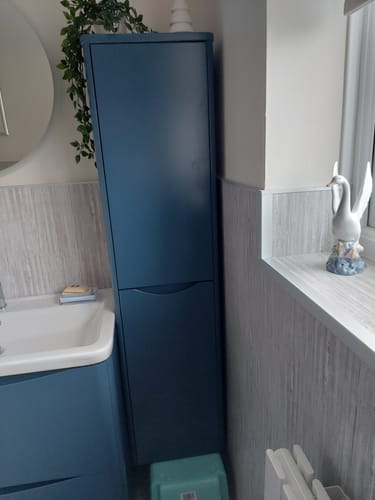 Customer photo review of Nuie Lunar 365mm Wall Hung 2-Door Tall Unit - Satin Blue