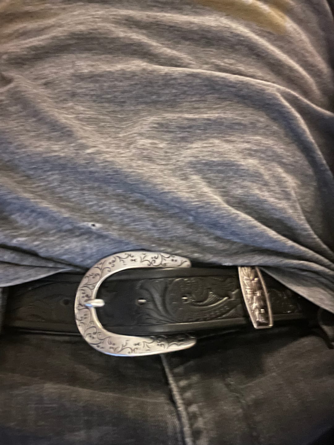 Customer photo review of Western Black Hand-tooled Full-Grain Leather Belt