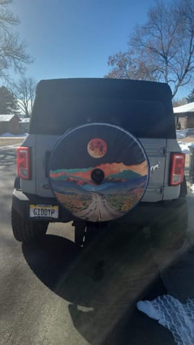 Customer photo review of Custom Spare Tire Cover for Jeep, RV, Bronco Camper, Trailer, & More