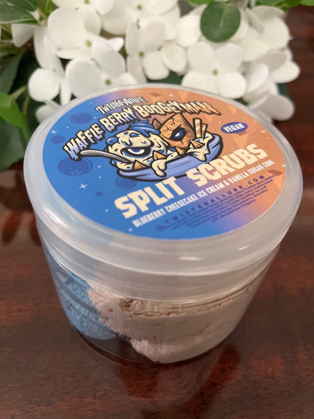 Customer photo review of Waffle Berry Boogeyman Split Scrub (Blueberry Cheesecake Ice Cream & Waffle Cone)