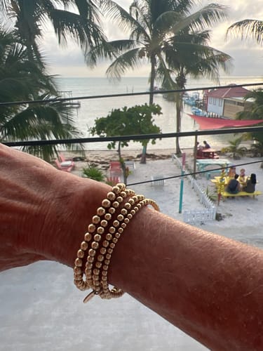 Customer photo review of old english initial juno four bracelet stack (3+4+4+5mm)
