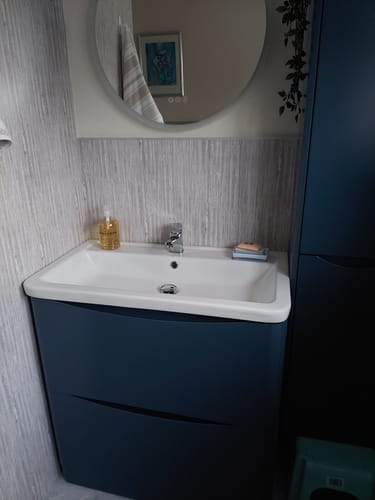 Customer photo review of Nuie Lunar 800mm Floor Standing 2 Drawer Unit & Ceramic Basin - Satin Blue