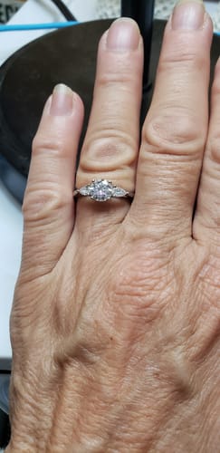 Christine C. review of Three Stone Moissanite With Pear-Cut Accent Engagement Ring image 1 out of 1