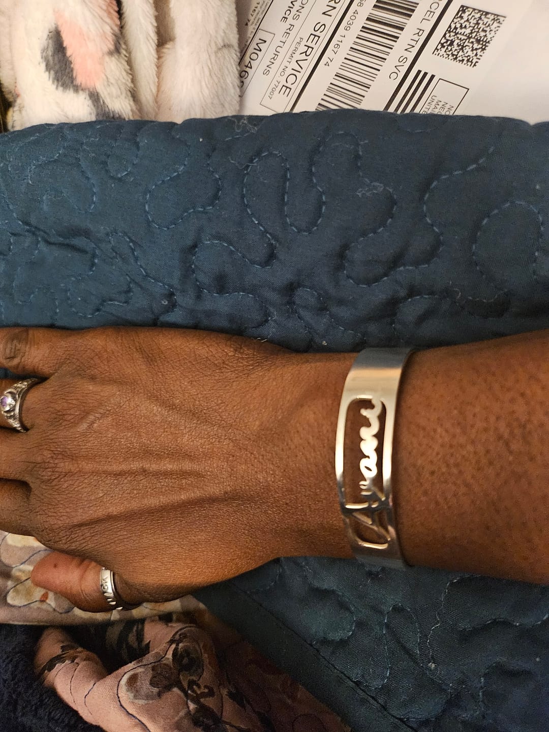 Customer photo review of Cutout Script Name Bangle