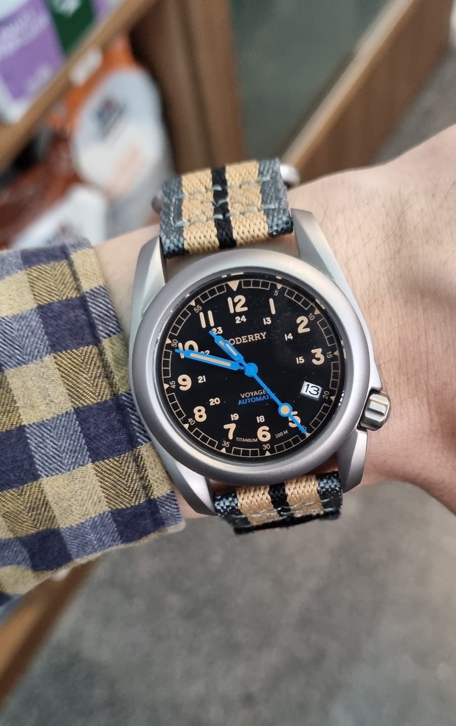 Customer photo review of VOYAGER - 100M Waterproof Titanium Automatic Field Watch | Vintage Noir