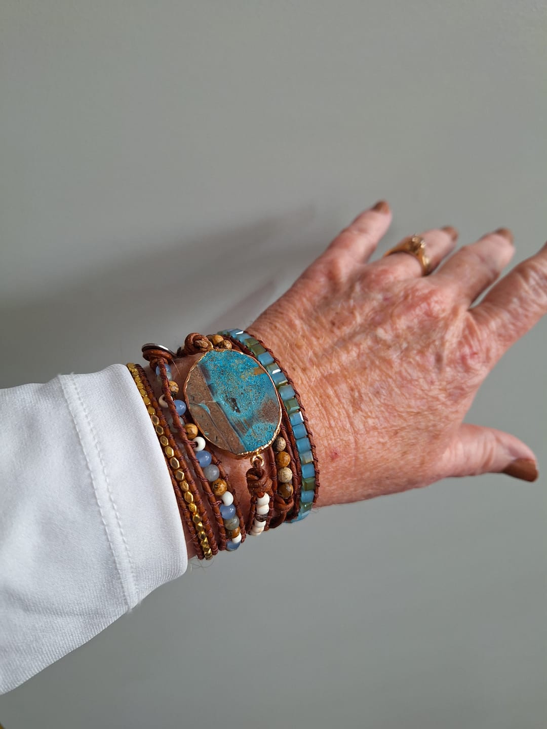 Customer photo review of Healing Ocean Jasper Wrap Bracelet