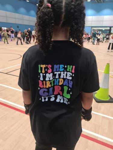 Customer photo review of I'm The Birthday Girl "Hi" Front & Back Graphic Kids Tee