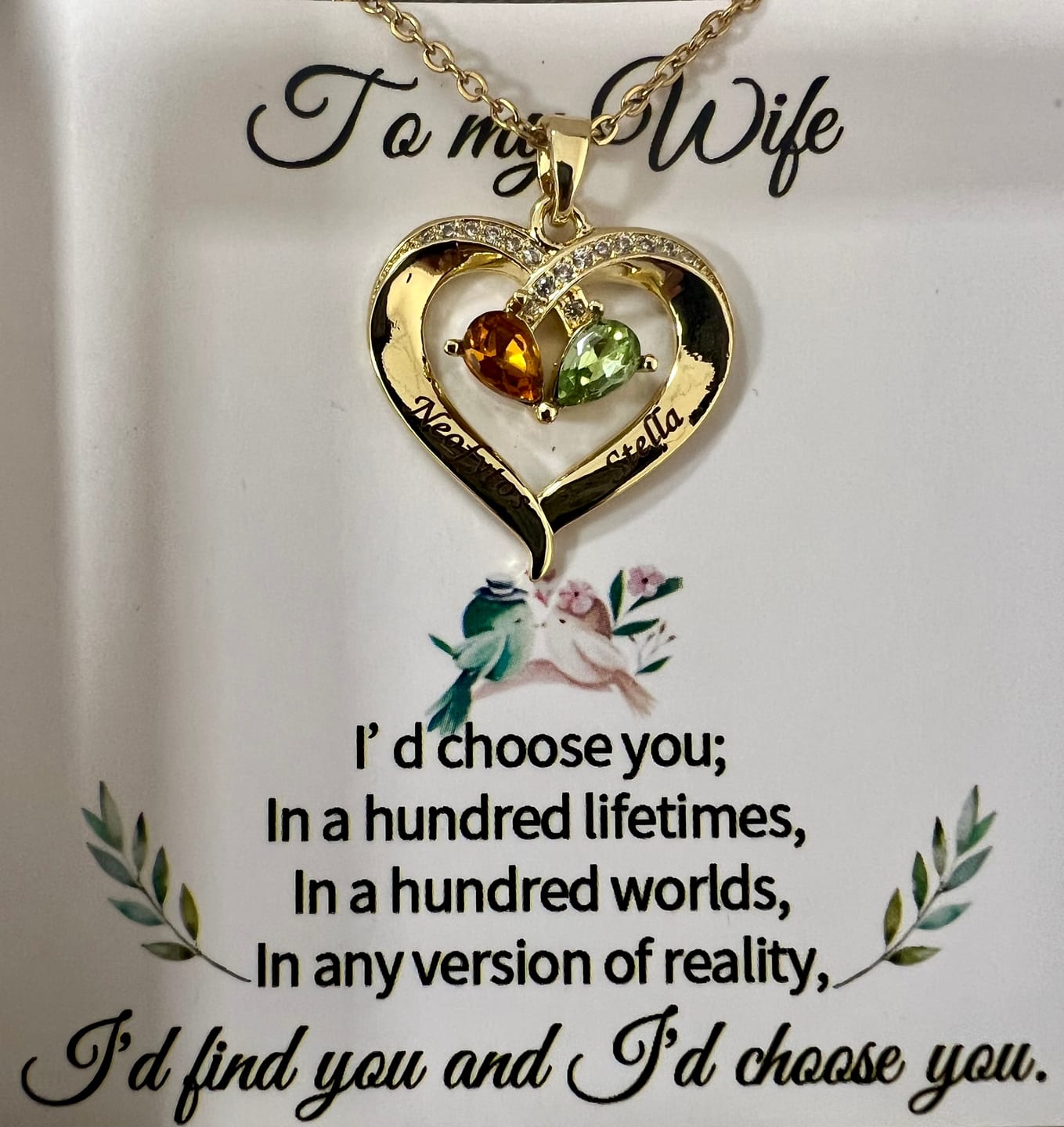 Customer photo review of Forever Love Birthstone & Diamond Heart Pendant Necklace