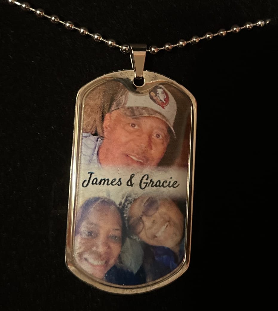 Customer photo review of Custom Name and 2 Photos  Memorial Dogtag Necklace Gift