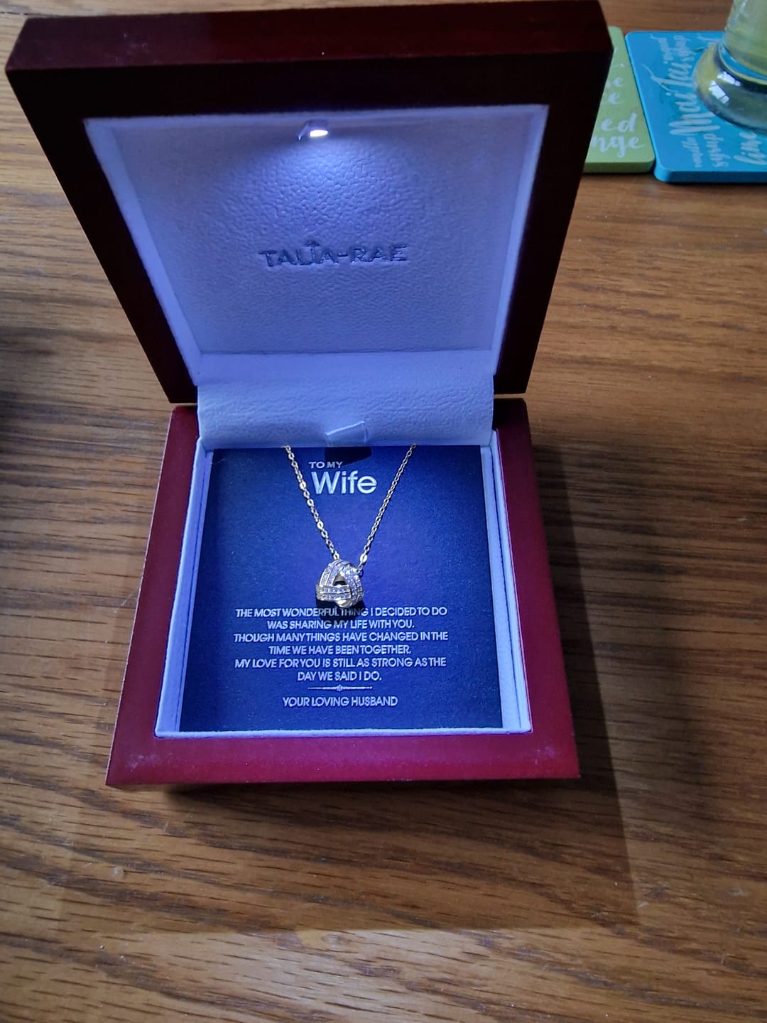 Customer photo review of To My Wonderful Wife - Infinity Knot Necklace