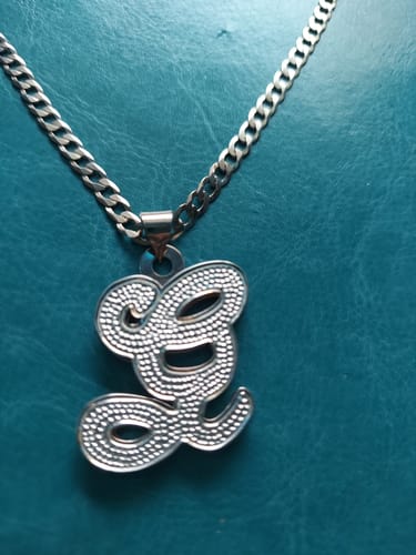 Customer photo review of Double Plated Large Initial Necklace with Cuban Chain