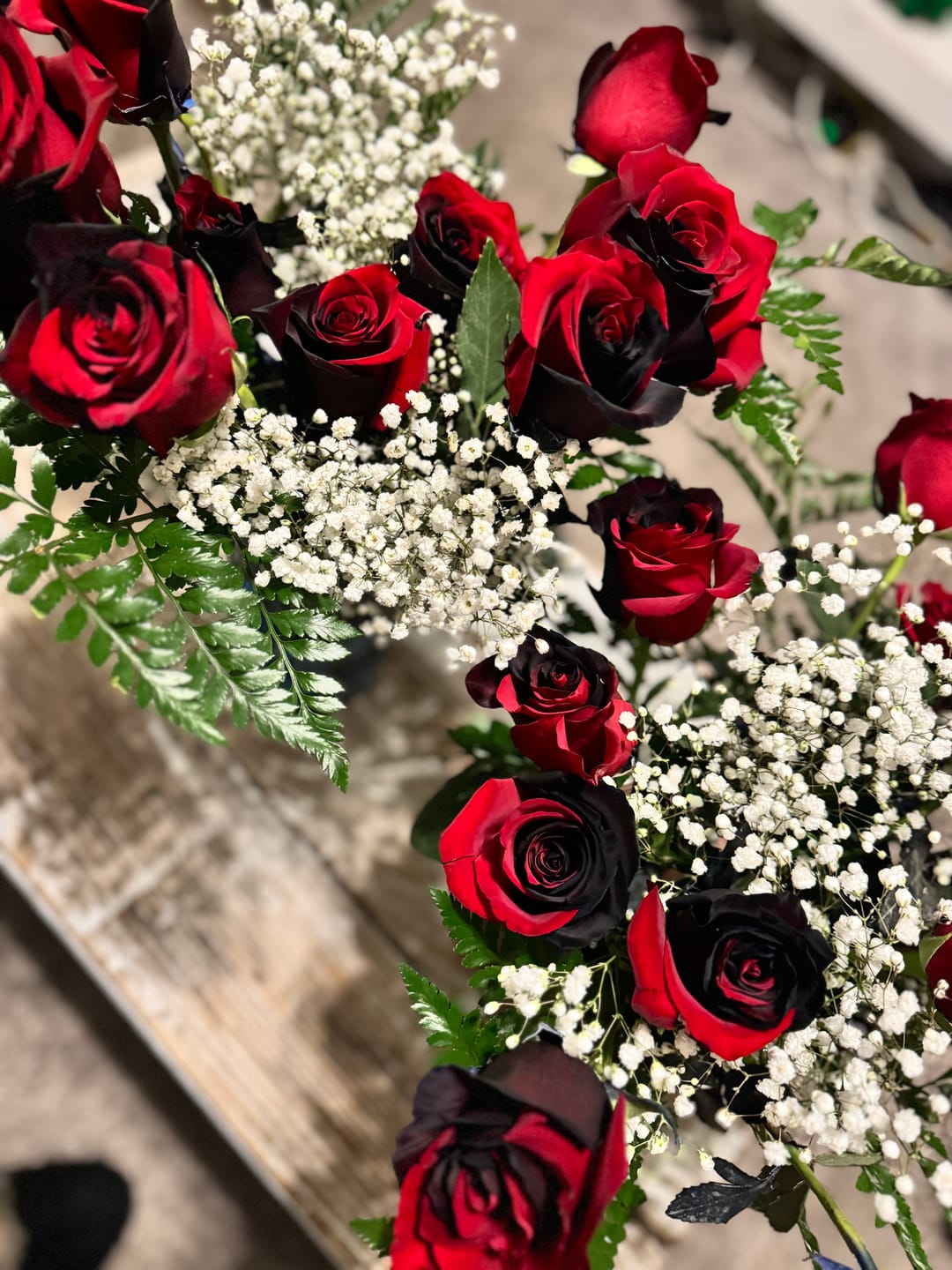 Customer photo review of Black and Red Tinted Roses