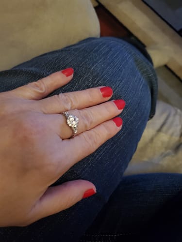 Customer photo review of Halo Art Deco Cushion CZ Ring in Sterling Silver