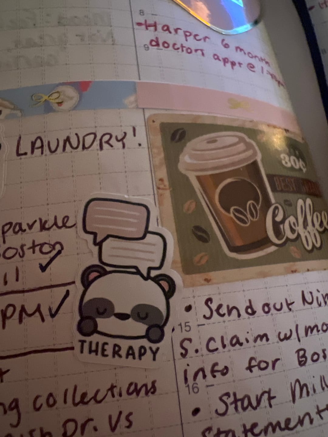 Customer photo review of Self-Care Bear - Therapy Planner Stickers