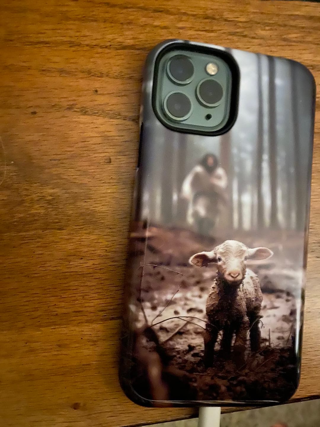 Customer photo review of Jesus With The Sheep, Jesus Running After Lamb, Phone Case