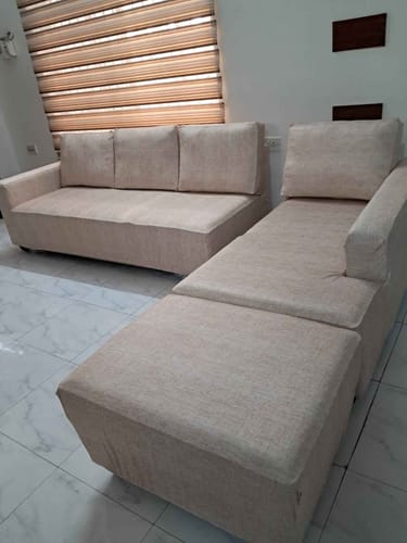 Customer photo review of Cream Juth Elastic Sofa Slipcovers
