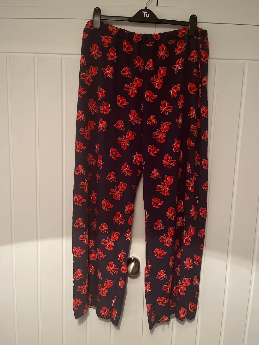 Customer photo review of Red Floral on Navy Viscose Challis Fabric