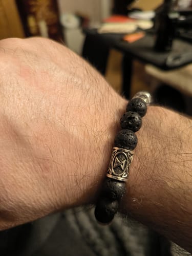 Customer photo review of Lava Stone Rune Bracelet