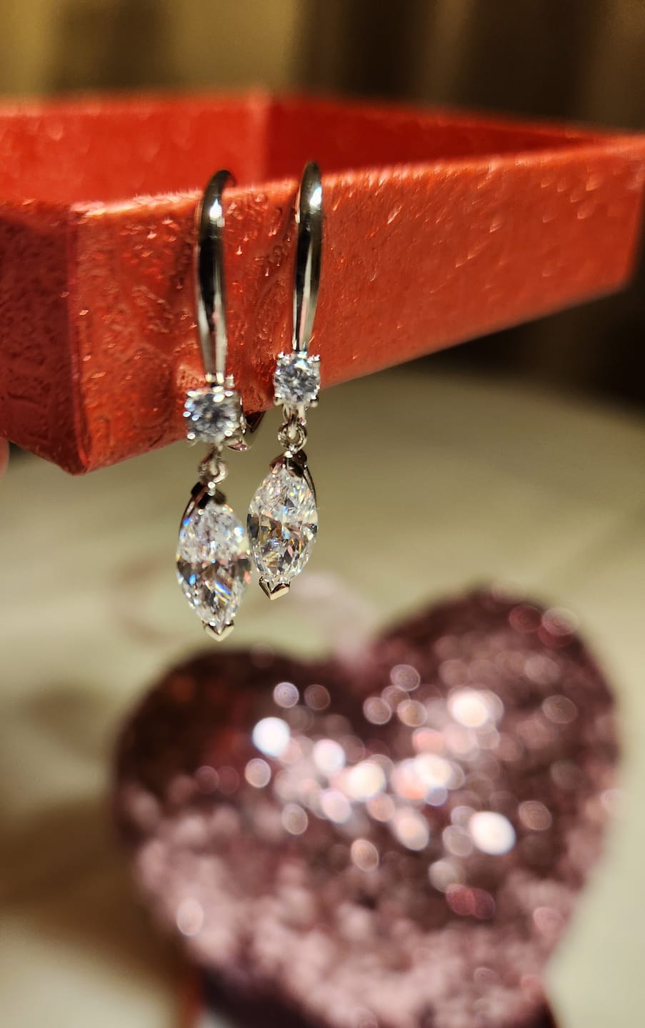 Customer photo review of Solitaire 2ct Marquise CZ Leverback Earrings in Sterling Silver