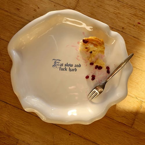 Customer photo review of "Eat slow and fuck hard" Explicit Dinner Plate