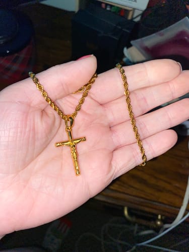 Customer photo review of Gold Stainless Steel Crucifix Necklace