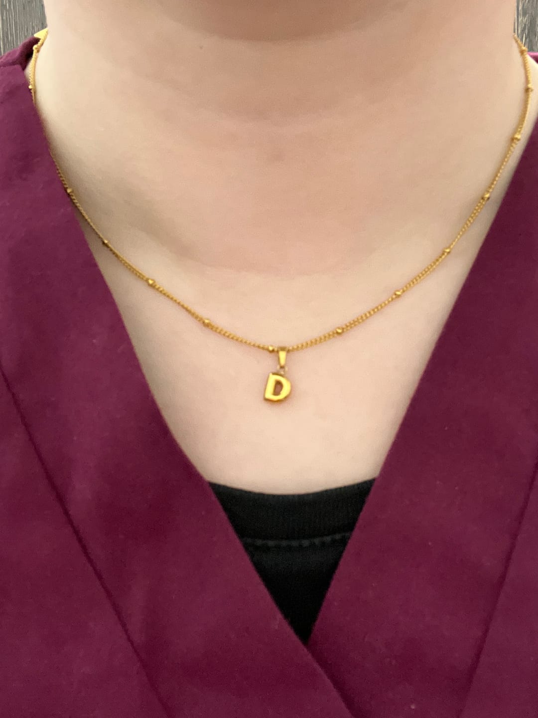 Customer photo review of Tiny bubble initial necklace