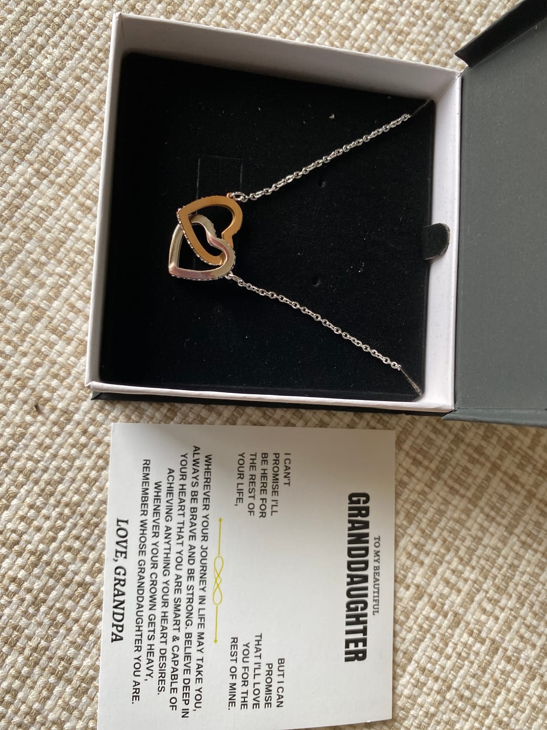 Customer photo review of [ALMOST SOLD OUT] To My Beautiful Granddaughter - Interlocked Hearts Necklace Gift Set - SS117