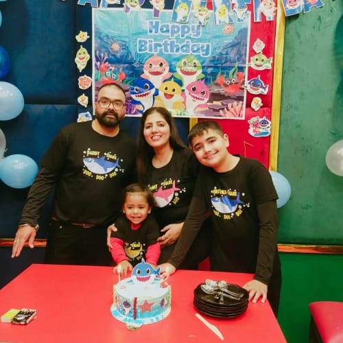 Customer photo review of Baby Shark Theme Matching Family T-Shirts Set of 3, 4, 5 for Mom, Dad, Son & Daughter