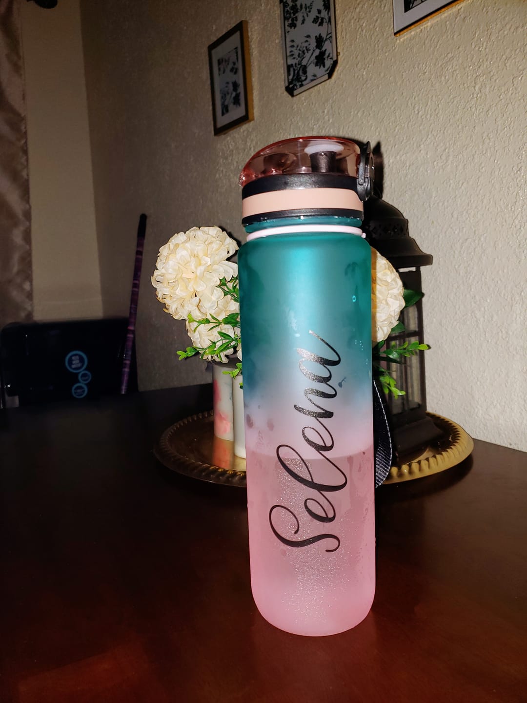 Customer photo review of Personalized Cotton Candy Frosted 32 oz Water Bottle