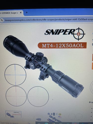 Customer photo review of Sniper MT4-12X50AOL Scope with Red, Green and Blue Illuminated Reticle