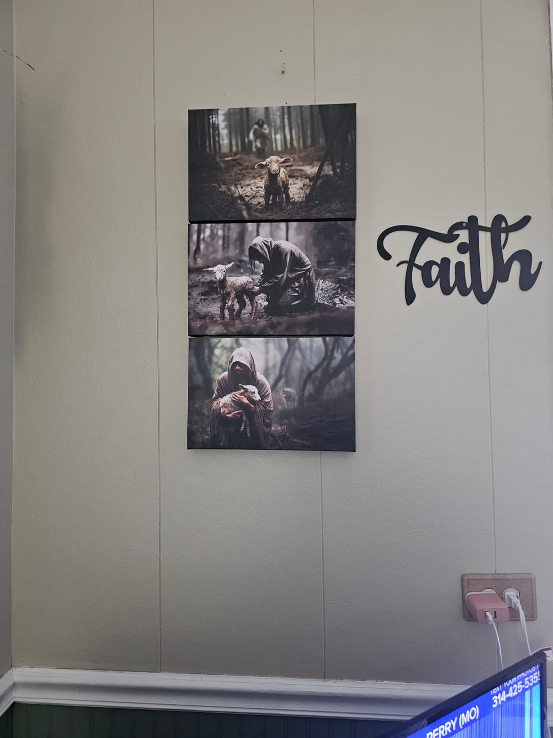 Customer photo review of He Ran, He Rescued, He Carried, Jesus and Lost Sheep, Wall Art Canvas