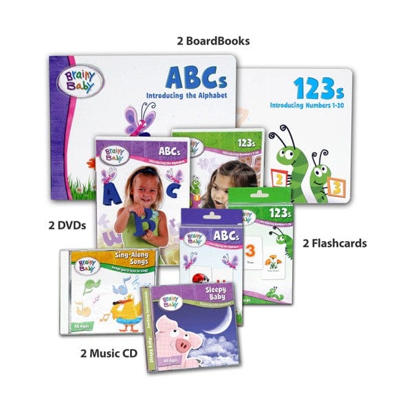 Customer photo review of SAVE $19.93!  Brainy Baby ABCs and 123s: Board Books, Flashcards, DVDs and Music CDs Deluxe Edition Bundle of 8