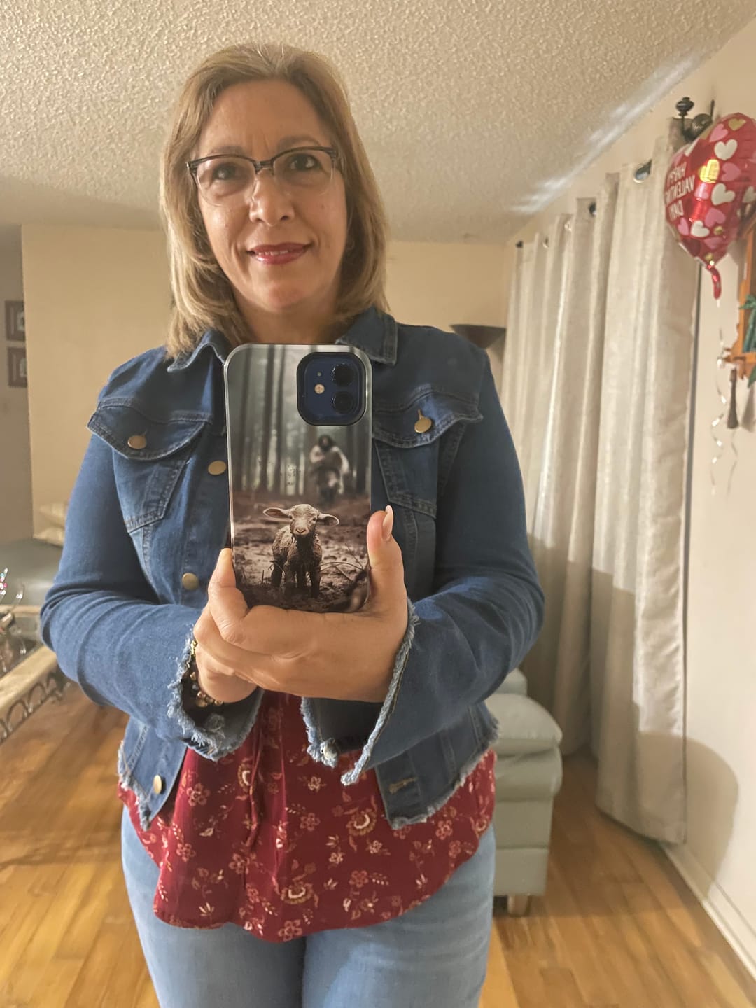 Customer photo review of Jesus With The Sheep, Jesus Running After Lamb, Phone Case