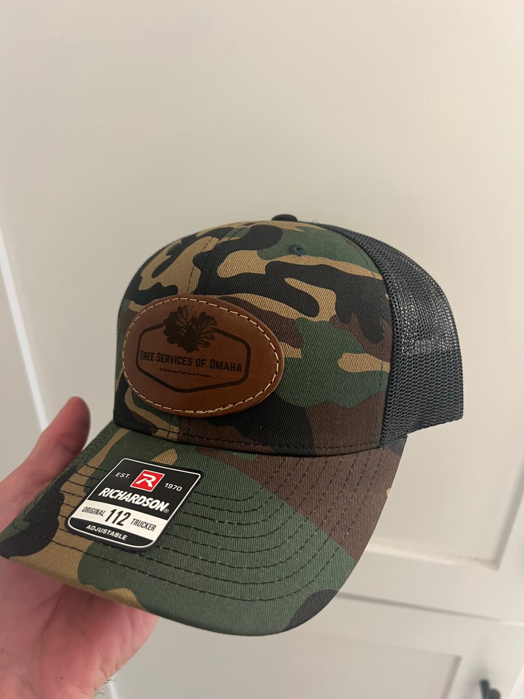 Customer photo review of 112P Camo Custom Leather Patch Hat