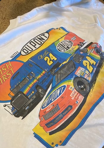 Customer photo review of Vintage Nascar T Shirt Fits Mens Large White 90s Jeff Gordon Racing 90s