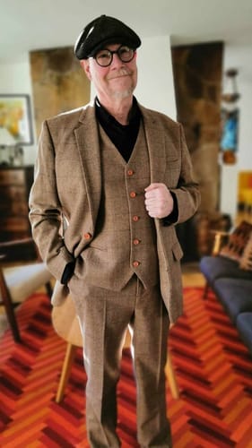 Customer photo review of Light Brown Herringbone Tweed 3 Piece Suit