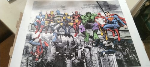 Customer photo review of Superheroes Lunch Atop A Skyscraper - Paint by Numbers